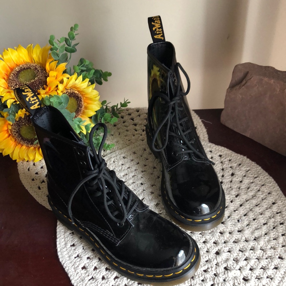 Dr. Martens Black Patent Leather Lace-Up Boots